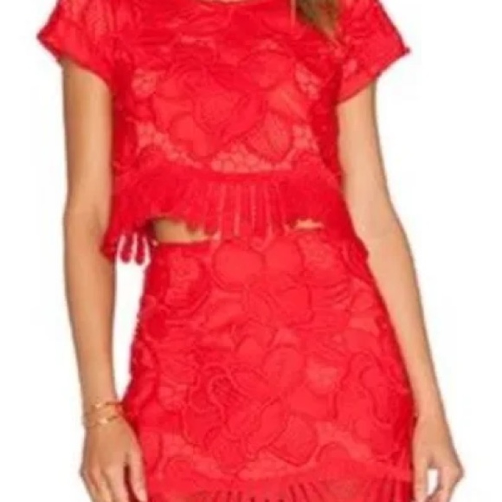 Lovers + Friends Vibrant Red Floral Mini Skirt
Womens lace Fringe Sz s - Picture 4 of 7
